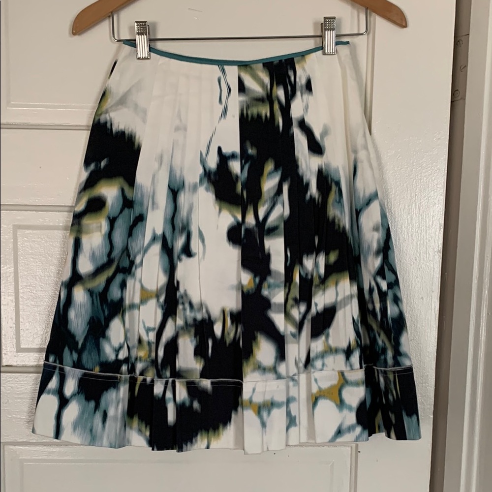 Elie Tahari teal watercolor A-Line Pleated Skirt